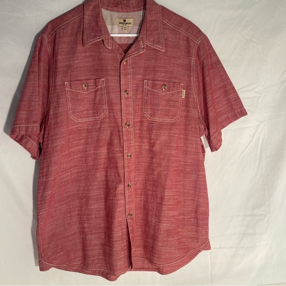 COPY - Woolrich Men’s XL Short sleeve Button up Red/ Pink contrast stitching - Picture 3 of 6